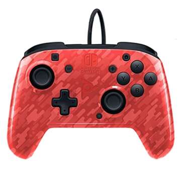 PDP Gaming Faceoff Deluxe+ Wired Switch Pro Controller - Officially Licensed by Nintendo - Customizable gamepad buttons, sticks, triggers, and paddles - Ergonomic Controllers - Red Camo / Camouflage