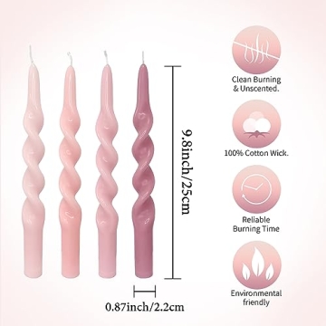 Handmade Pink Taper Spiral Candles for Home Decor