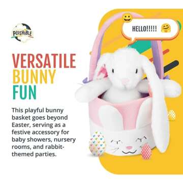 Plushible Bunny Easter Basket with Handle - Ideal for Baby's 1st Easter, Toddlers, Boys, and Girls of All Ages, Perfect for Gifts and Treats