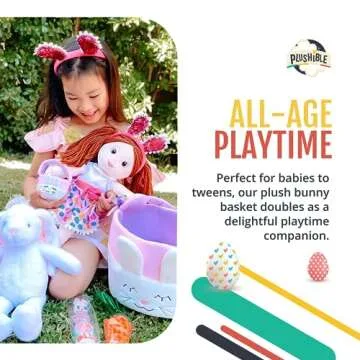 Plushible Bunny Easter Basket with Handle - Ideal for Baby's 1st Easter, Toddlers, Boys, and Girls of All Ages, Perfect for Gifts and Treats