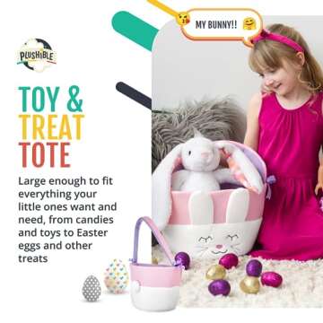 Plushible Bunny Easter Basket with Handle - Ideal for Baby's 1st Easter, Toddlers, Boys, and Girls of All Ages, Perfect for Gifts and Treats
