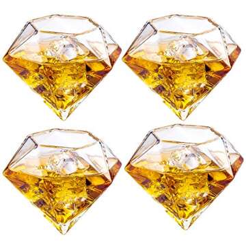 Set of 4 Diamond Whiskey & Wine Glasses 10oz - Wine, Whiskey, Water, Diamond Shaped, Diamonds Collection Sparkle Patented Wine Savant - Stands Alone, Or on Stand