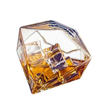Set of 4 Diamond Whiskey & Wine Glasses 10oz - Wine, Whiskey, Water, Diamond Shaped, Diamonds Collection Sparkle Patented Wine Savant - Stands Alone, Or on Stand