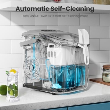 AGLUCKY Ice Makers Countertop, Portable Ice Machine Maker with Handle, Self-Cleaning, 26Lbs/24H, 9 Cubes Ready in 6 Mins, Scoop and Basket, for Home/Office/Kitchen (Grey)