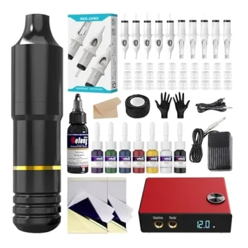 Tattoo Gun, Solong Complete Tattoo Kit Rotary Tattoo Machine for Beginners and Artists Professional ...