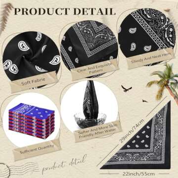 Suhine 24 Pcs Colorful Paisley Bandanas Set - 22x22 Inch Multi-Purpose Handkerchiefs