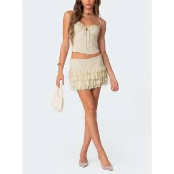 Yuemengxuan Women Y2K Skirt Sets Summer 2 Piece Outfits Sleeveless Cropped Tube Tops and Mini Skits Sexy Going Out Outfit, Corset White, Small