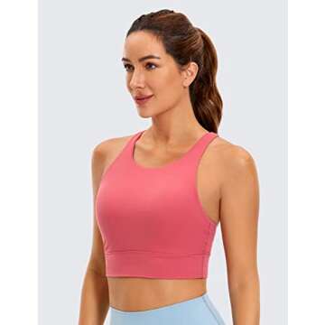 CRZ YOGA Womens Butterluxe Strappy High Neck Longline Sports Bra - Padded Criss Cross Back Workout Sports Bras Crop Tank Top Rose Powder Medium