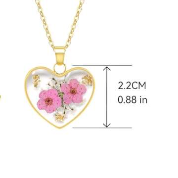 KBFORU Heart Necklaces for Women - Daffodil Real Flower Necklace - Handmade Daffodil and Queen Anne'S Lace Pressed Flower Resin Necklace - Gold | 18"