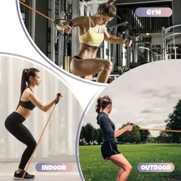 RitFit Single Resistance Exercise Band with Comfortable Handles - Ideal for Physical Therapy, Strength Training, Muscle Toning - Door Anchor and Starter Guide Included (Aqua(12-16lbs))