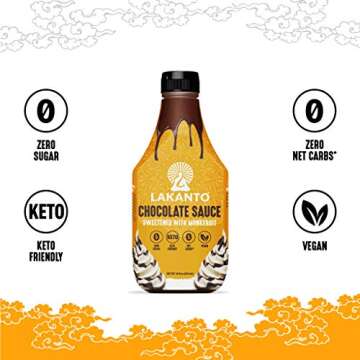 Lakanto Sugar Free Chocolate Syrup - Sweetened with Monk Fruit Sweetener, Zero Net Carbs, Keto Diet Friendly, Vegan, Perfect Topping for Ice Cream, Snacks, Chocolate Milk, Desserts (16 Fl Oz)