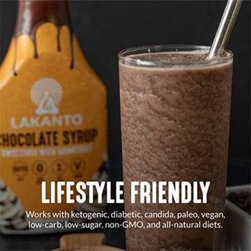 Lakanto Sugar Free Chocolate Syrup - Sweetened with Monk Fruit Sweetener, Zero Net Carbs, Keto Diet Friendly, Vegan, Perfect Topping for Ice Cream, Snacks, Chocolate Milk, Desserts (16 Fl Oz)