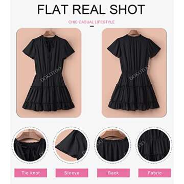Dokotoo Womens Cute Spring Summer Casual Sexy Deep V Neck Ruffle Chiffon Lantern Short Sleeve Elegant Empire Waist Flowy Mini Short Skirt Dresses for Women Party 2023 Black Small