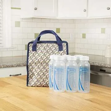 Dr. Brown's Fold & Freeze Bottle Tote, Travel Baby Bottle Insulated Cooler Bag, Store Up to 6 Baby Bottles, Geometric Multicolor, BPA Free