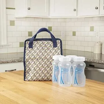 Dr. Brown's Fold & Freeze Bottle Tote, Travel Baby Bottle Insulated Cooler Bag, Store Up to 6 Baby Bottles, Geometric Multicolor, BPA Free