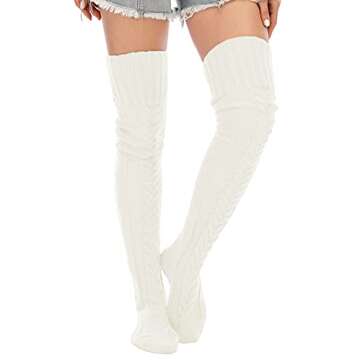 Leoparts Women's Cable Knitted Thigh High Boot Socks Extra Long Winter Stockings Over Knee Leg Warme...
