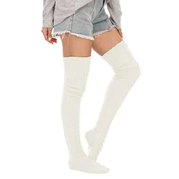Leoparts Women's Cable Knitted Thigh High Boot Socks Extra Long Winter Stockings Over Knee Leg Warmers