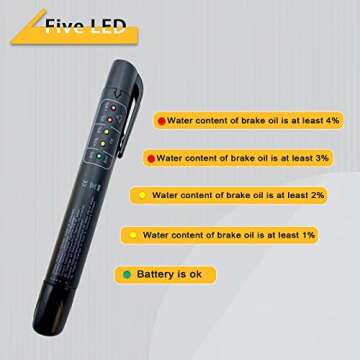 Brake Fluid Liquid Tester Pen,1PC DOT 3 DOT 4 DOT 5.1 Brake Fluid Liquid Tester Pen, Car Diagnostic Testing Tool with 5 LED Indicators, Hydraulic Fluid Liquid Oil Moisture Analyzer