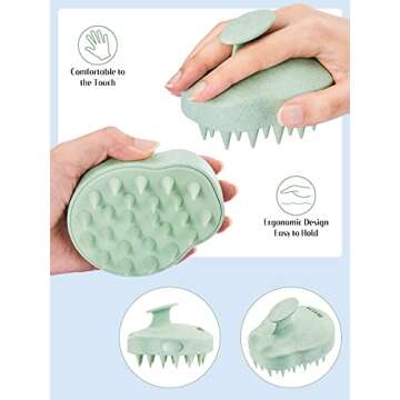 HEETA Scalp Massager 2 Pack for Hair Growth, Soft Silicone Bristles to Remove Dandruff and Relieve Itching, Scalp Scrubber for Hair Care Relax Scalp, Shampoo Brush for Wet Dry Hair, Beige & Green