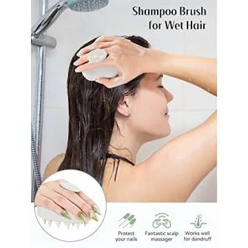 HEETA Scalp Massager 2 Pack for Hair Growth, Soft Silicone Bristles to Remove Dandruff and Relieve Itching, Scalp Scrubber for Hair Care Relax Scalp, Shampoo Brush for Wet Dry Hair, Beige & Green