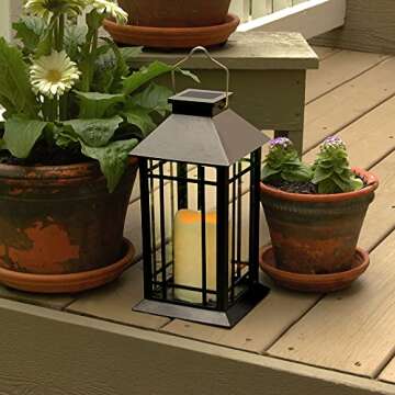 LumaBase Solar Powered Lantern with LED Candle - Black Window