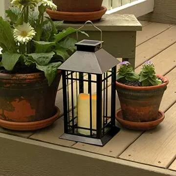 LumaBase Solar Powered Lantern with LED Candle - Black Window