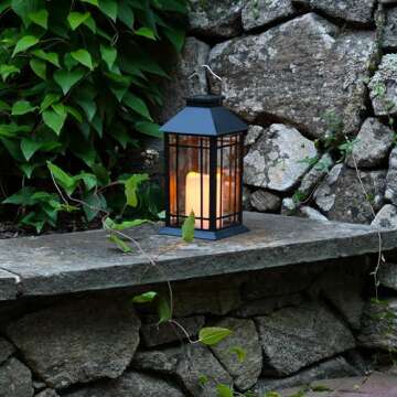 LumaBase Solar Powered Lantern with LED Candle - Black Window