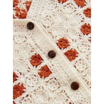 Floerns Women's Argyle V Neck Button Front Cardigan