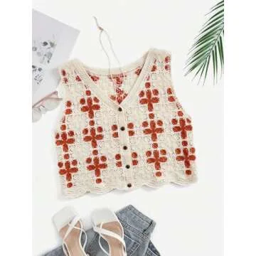 Floerns Women's Argyle V Neck Button Front Cardigan