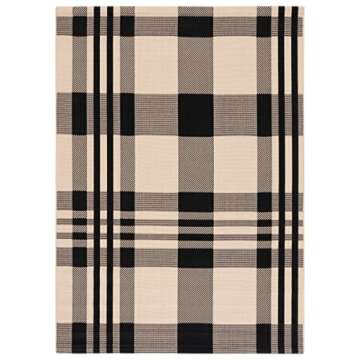 SAFAVIEH Courtyard Collection Accent Rug - 4' x 5'7", Black & Bone, Plaid Design, Non-Shedding & Eas...