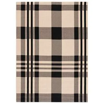 SAFAVIEH Courtyard Collection Accent Rug - 4' x 5'7", Black & Bone, Plaid Design, Non-Shedding & Eas...
