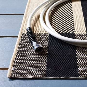 SAFAVIEH Courtyard Collection Accent Rug - 4' x 5'7", Black & Bone, Plaid Design, Non-Shedding & Easy Care, Indoor/Outdoor & Washable-Ideal for Patio, Backyard, Mudroom (CY6201-216)