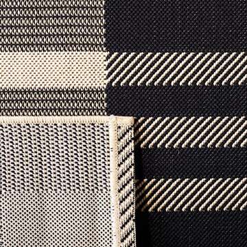 SAFAVIEH Courtyard Collection Accent Rug - 4' x 5'7", Black & Bone, Plaid Design, Non-Shedding & Easy Care, Indoor/Outdoor & Washable-Ideal for Patio, Backyard, Mudroom (CY6201-216)
