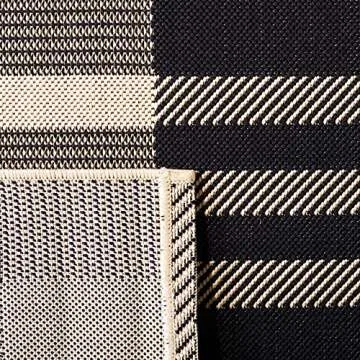 SAFAVIEH Courtyard Collection Accent Rug - 4' x 5'7", Black & Bone, Plaid Design, Non-Shedding & Easy Care, Indoor/Outdoor & Washable-Ideal for Patio, Backyard, Mudroom (CY6201-216)