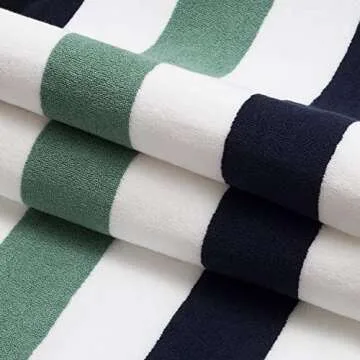 Laguna Beach Textile Co. Striped Cabana Beach Towel - Oversized, Plush 630 GSM Cotton - Midnight Blue & Seafoam Green