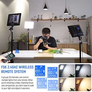 VILTROX 2 Packs LED Video Light kit with Light Stand and Wireless Remote, 30W/2450Lux Dimmable 3300K-5600K LED Panel Lights CRI 95+ for Photography Video Portrait Conference Vlog Streaming（VL-200T）