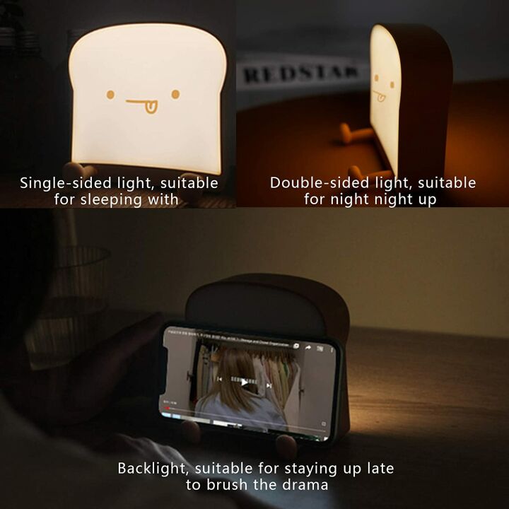 Cute LED Toast Night Light - Rechargeable & Portable