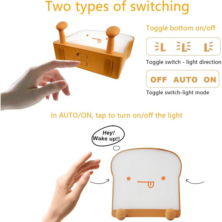 Cute LED Toast Night Light - Rechargeable & Portable