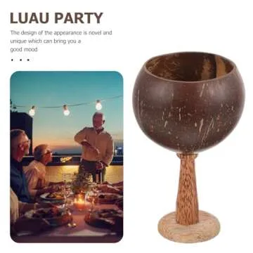 BESTonZON 2PCS Coconut Cup, Polished Coconut Cups Hawaiian Cups for Party, Coconut Cocktail Goblet Cups, Coconut Wine Tiki Mugs Coconut Cocktail Retro Decor Banquet Whisky Coconut Shell Retro Mug