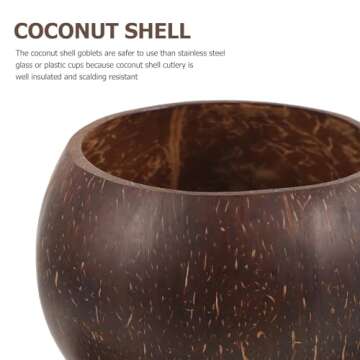 BESTonZON 2PCS Coconut Cup, Polished Coconut Cups Hawaiian Cups for Party, Coconut Cocktail Goblet Cups, Coconut Wine Tiki Mugs Coconut Cocktail Retro Decor Banquet Whisky Coconut Shell Retro Mug
