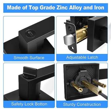 Onateel 6 Pack Modern Black Door Handles with Privacy Function