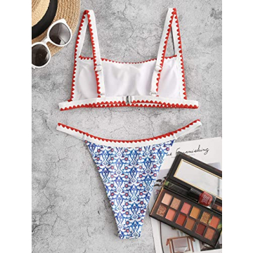 ZAFUL Bohemian Swimsuit Push Up Bikini Set Light Blue