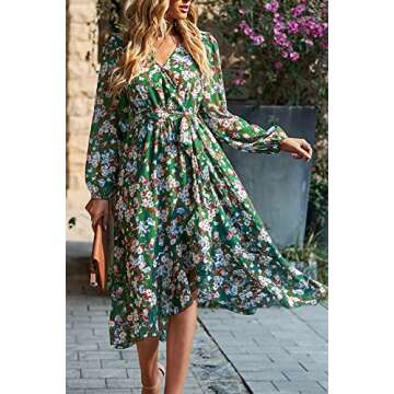 PRETTYGARDEN Women's Floral Print Boho Dress Long Sleeve Wrap V Neck Ruffle Belted A-Line Flowy Maxi...