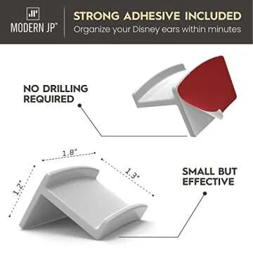 Modern JP Adhesive Hooks for Disney Ears (8-Pack) - Minimalist Disney Ear Holder, No Drilling Headband Holder Design, Strong Hold Headband Organizer - USA Patented, White