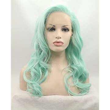 Yinuozhogntian YNZT-Female Long Wave Synthetic Lace Front Wigs for Daily Cosplay Party Use (Ombre Green 2 Tone)