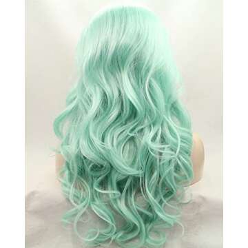 Yinuozhogntian YNZT-Female Long Wave Synthetic Lace Front Wigs for Daily Cosplay Party Use (Ombre Green 2 Tone)