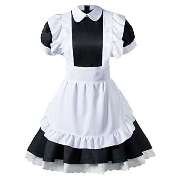 Fancy Cute White Retro Frilly Adorable Maid Waitress Aprons Vintage Costume Bow Headdress Set(Adjustable Bow)