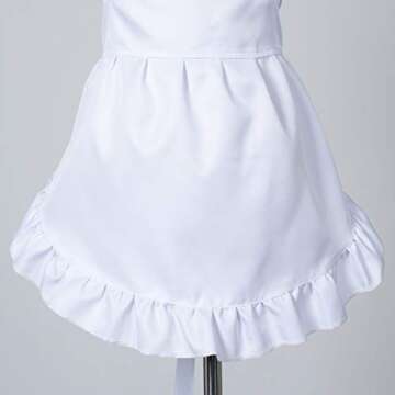 Fancy Cute White Retro Frilly Adorable Maid Waitress Aprons Vintage Costume Bow Headdress Set(Adjustable Bow)