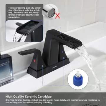 NEWATER Waterfall Bathroom Faucet 4 Inch Matte Black