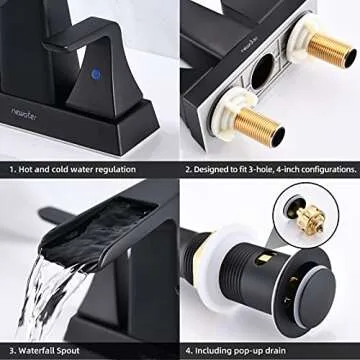 NEWATER Waterfall Bathroom Faucet 4 Inch Matte Black